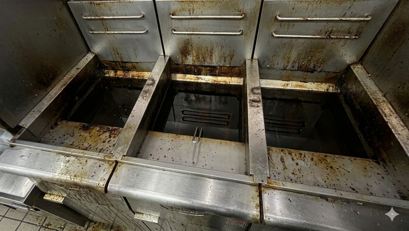 Commercial fryer before cleaning